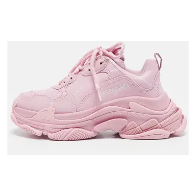 Balenciaga Pink Leather 'All Over Logo' Triple Sneakers Size