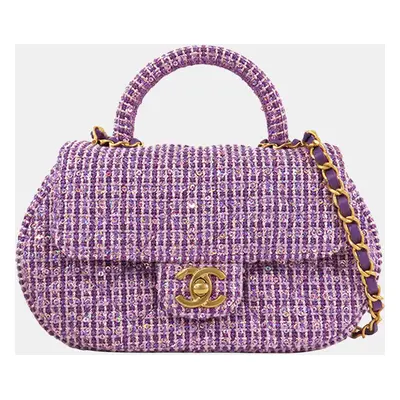 Chanel Purple CC Quilted Tweed Top Handle Flap