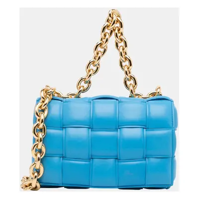 Bottega Veneta Blue Nappa Intrecciato Padded Chain Cassette Satchel