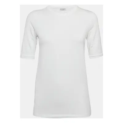 Brunello Cucinelli White Cotton Slim Fit Crew Neck T-Shirt