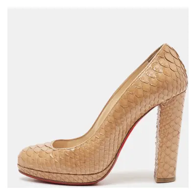 Christian Louboutin Beige Python Leather Block Heel Pumps Size 36.5