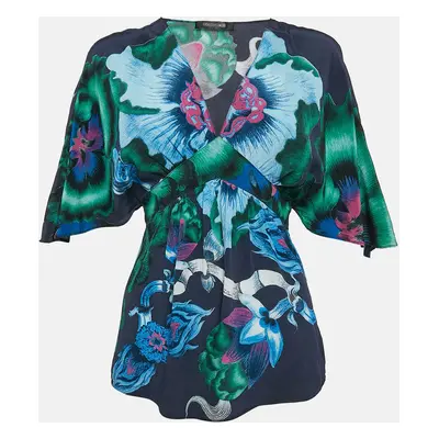 Roberto Cavalli Multicolor Printed Silk V-Neck Top