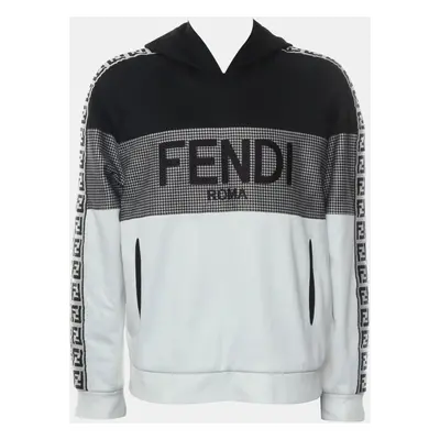 Fendi White, Black Cotton and Polyester Two Tone Zucca Houndstooth Hoodie