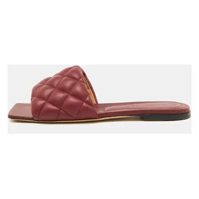 Bottega Veneta Burgundy Leather Lido Flat Slide Sandals Size