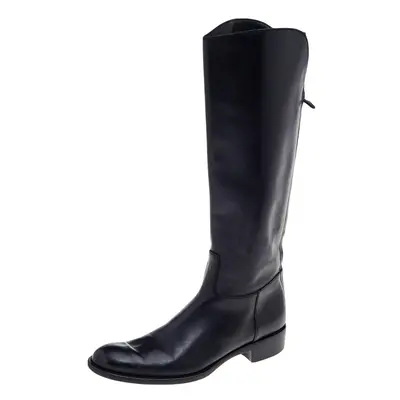 Loro Piana Black Leather Riding Knee Length Boots Size