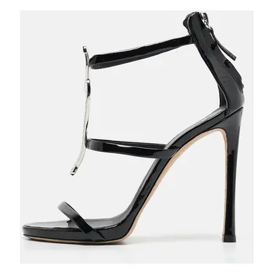 Giuseppe Zanotti Black Patent Leather Crystal Embellished Harmony G Sandals Size