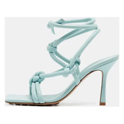 Bottega Veneta Blue Knotted Leather Ankle Strap Sandals Size