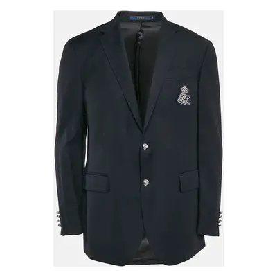 Polo Ralph Lauren Navy Blue Wool Applique Detail Single Breasted Blazer