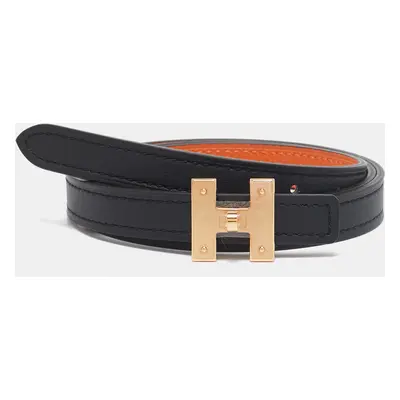 Hermes Noir/Orange Swift and Epsom Leather H Buckle Reversible Belt