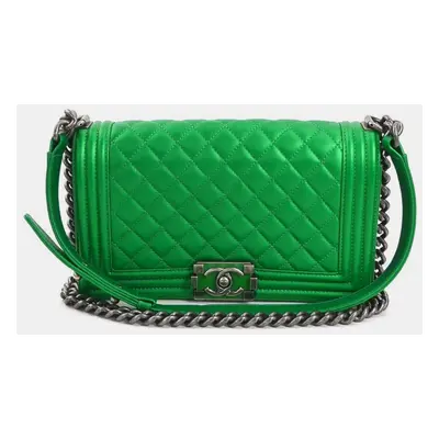 Chanel Green Leather Boy Shoulder Bag