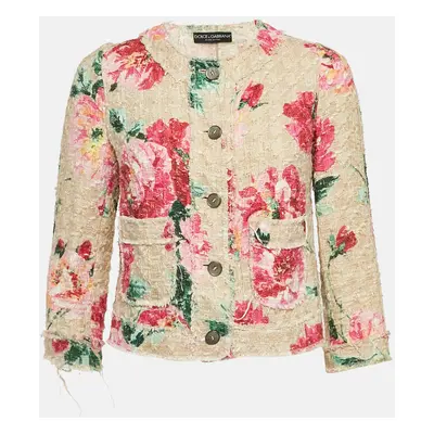 Dolce & Gabbana Floral Print Tweed Button Front Jacket