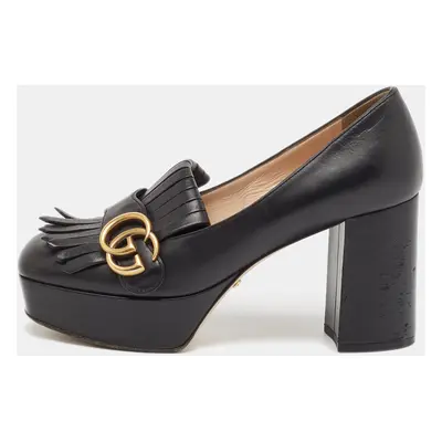 Gucci Black Leather GG Marmont Fringed Platform Pumps Size