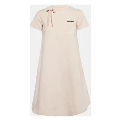 Prada Pink Cotton Jersey Bow Detail A-Line Mini Dress