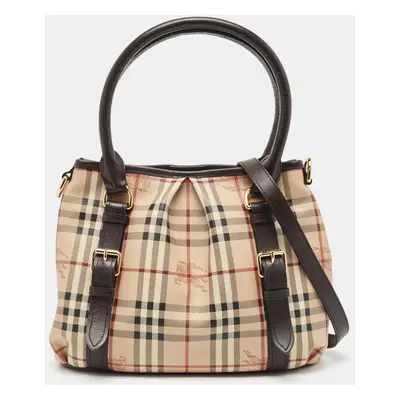 Burberry Dark Brown/Beige Haymarket Check Coated Canvas Northfield Tote