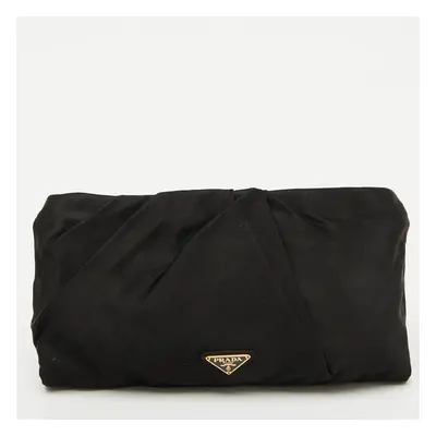 Prada Black Satin Raso Rose Zip Pouch Clutch