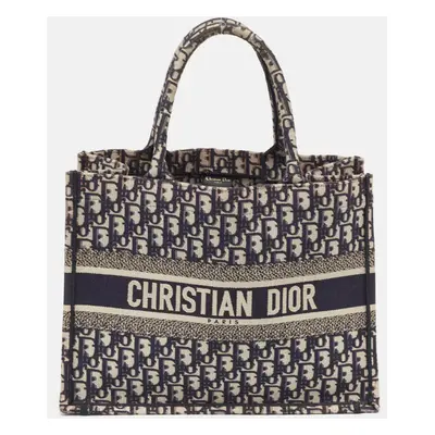 Dior Navy Blue Oblique Embroidered Canvas Medium Book Tote