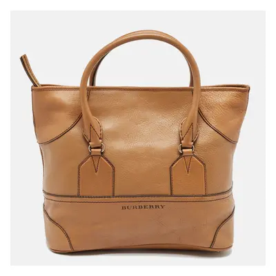 Burberry Brown Leather Top Zip Tote