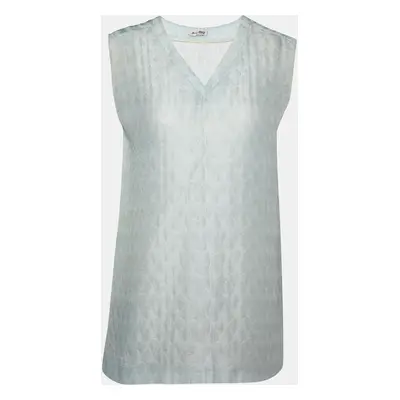 Miu Miu Blue Patterned Lurex Silk Blend Sleeveless Top