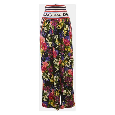 Dolce & Gabbana Black Floral Print Silk High Waist Pants