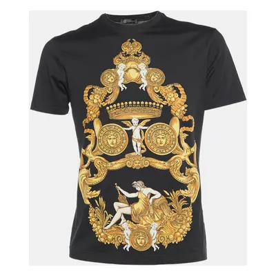 Versace Black Baroque Print Cotton Crew Neck T-Shirt