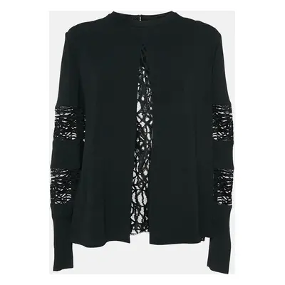 Elie Saab Black Knit & Lace Paneled Long Sleeve Top