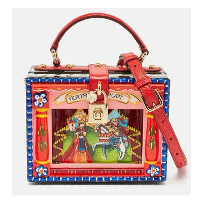 Dolce & Gabbana Multicolor Wood and Lizard Embossed Leather Teatro Lei Pupi Dolce Dolce Box Bag