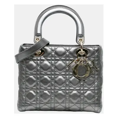 Dior Silver Medium Metallic Calfskin Cannage Lady Dior