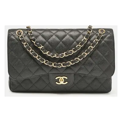 Chanel Black Quilted Caviar Leather Jumbo Classic Double Flap Bag