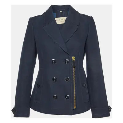 Burberry Brit Navy Blue Cotton Double Breasted Peacoat