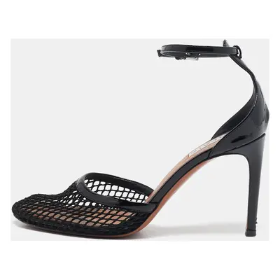 Alaia Black Mesh and Patent Leather Fishnet Ankle Strap Sandals Size