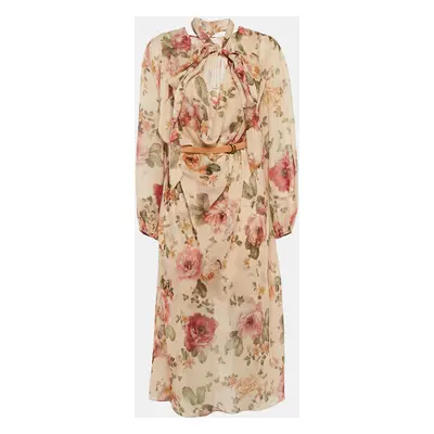 Zimmermann Beige Floral Luminosity Print Crepe Cowl Neck Mid Dress