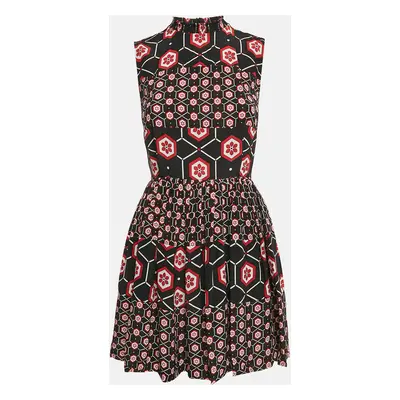 Sandro Black Printed Silk Tiered Sleeveless Mini Dress