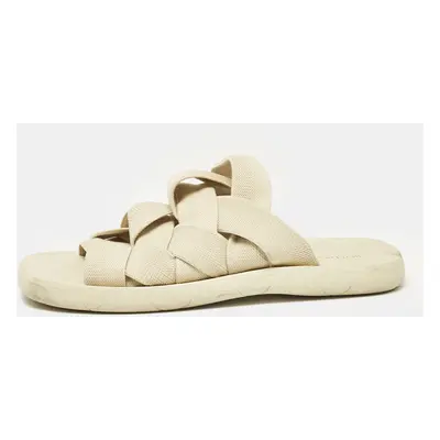 Bottega Veneta Cream Intrecciato Fabric Slide Sandals Size