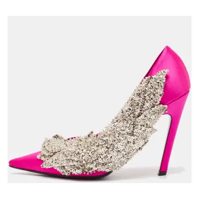 Balenciaga Pink Satin Crystal Embellished Pumps Size