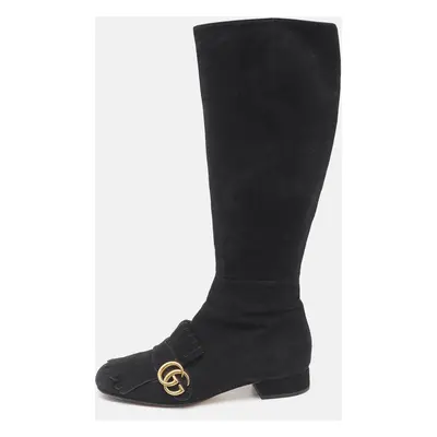 Gucci Black Suede GG Marmont Knee Length Boots Size 37.5