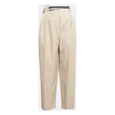 Sandro Beige Cotton Belted Wide-Leg Trousers