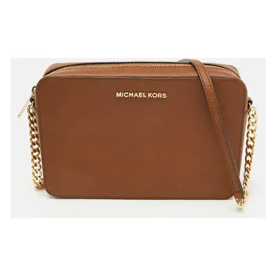 Michael Kors Brown Leather Jet Set Camera Crossbody Bag