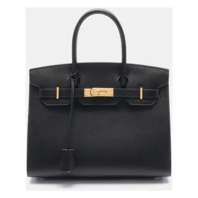 Hermes Black Leather Birkin Tote Bag