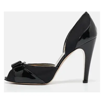 Salvatore Ferragamo Black Canvas and Patent Leather Manuela Pumps Size