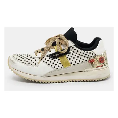 Dolce & Gabbana White/Black Sneakeskin and Leather Low Top Sneakers Size 37.5