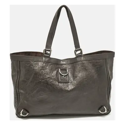 Gucci Dark Brown Horsebit Embossed Leather Abbey D-Ring Tote