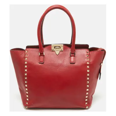 Valentino Red Leather Rockstud Trapeze Tote