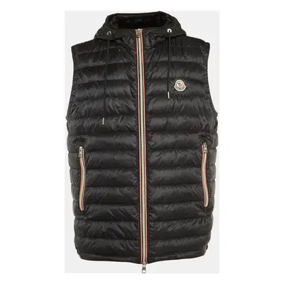 Moncler Black Synthetic Hooded Zip-Up Naples Gilet Down Jacket