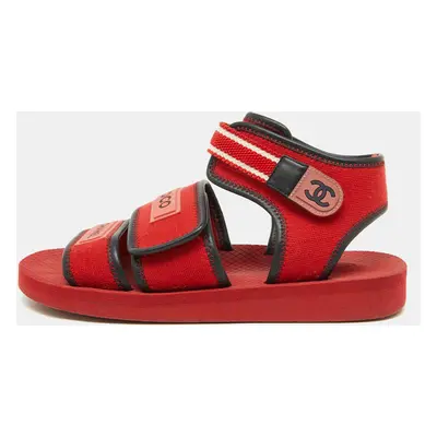 Chanel Red/Black Fabric and Leather Coco Chanel Strap Sandals Size