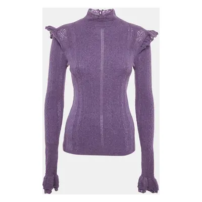 Ralph Lauren Purple Cable Knit Ruffled Sweater