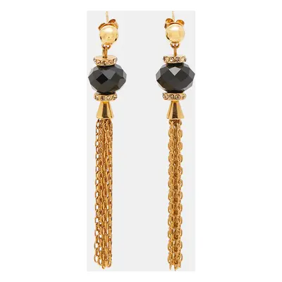 Carolina Herrera Crystals Beads Gold Tone Earrings