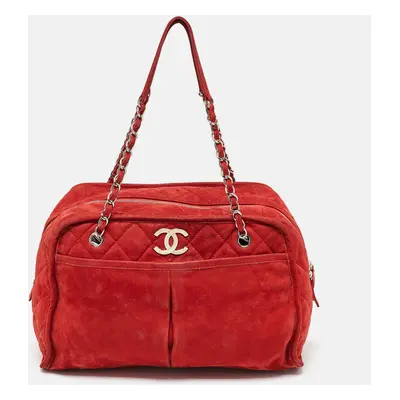 Chanel Red Nubuck Leather Ultra Soft Natural Beauty Bag