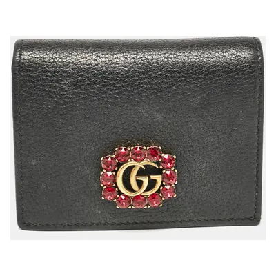 Gucci Black Leather Crystals GG Marmont Card Case