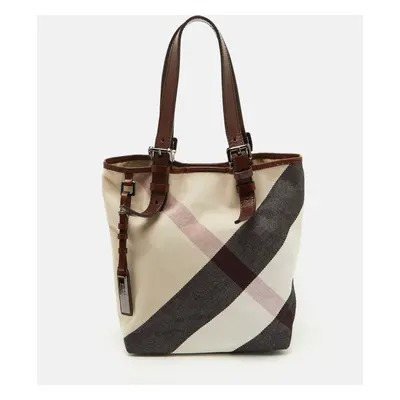 Burberry Beige/Brown Mega Check Canvas and Leather Tote