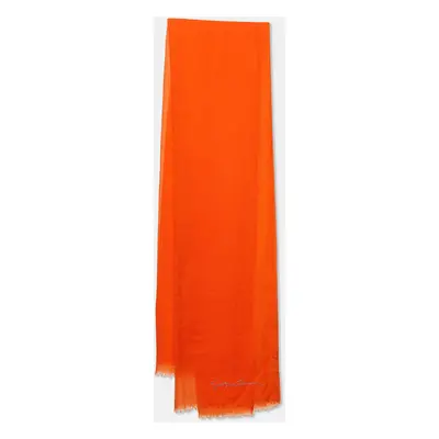 Giorgio Armani Orange Logo Detail Wool Scarf